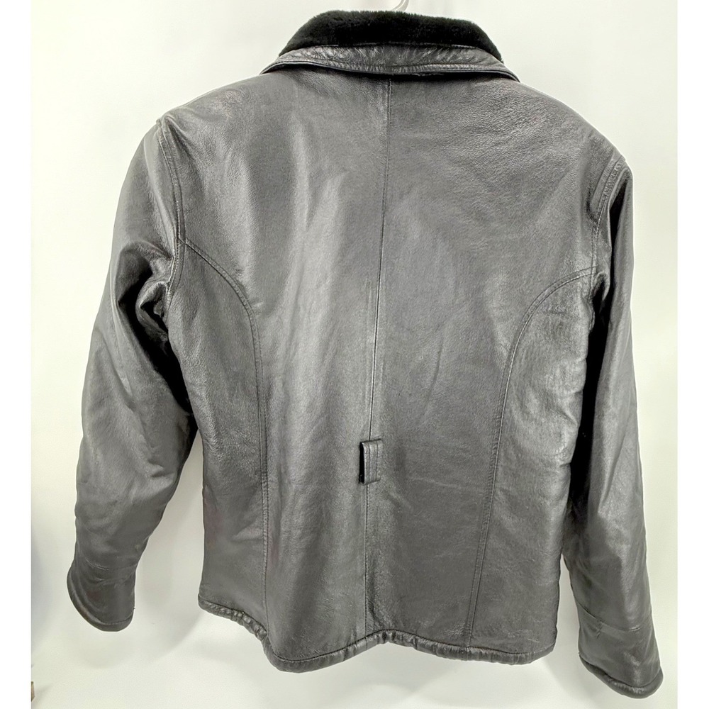 WILDA Genuine Leather Jacket Womens Medium Fur Collar Black Moto Biker Bomber - Picture 3 of 12